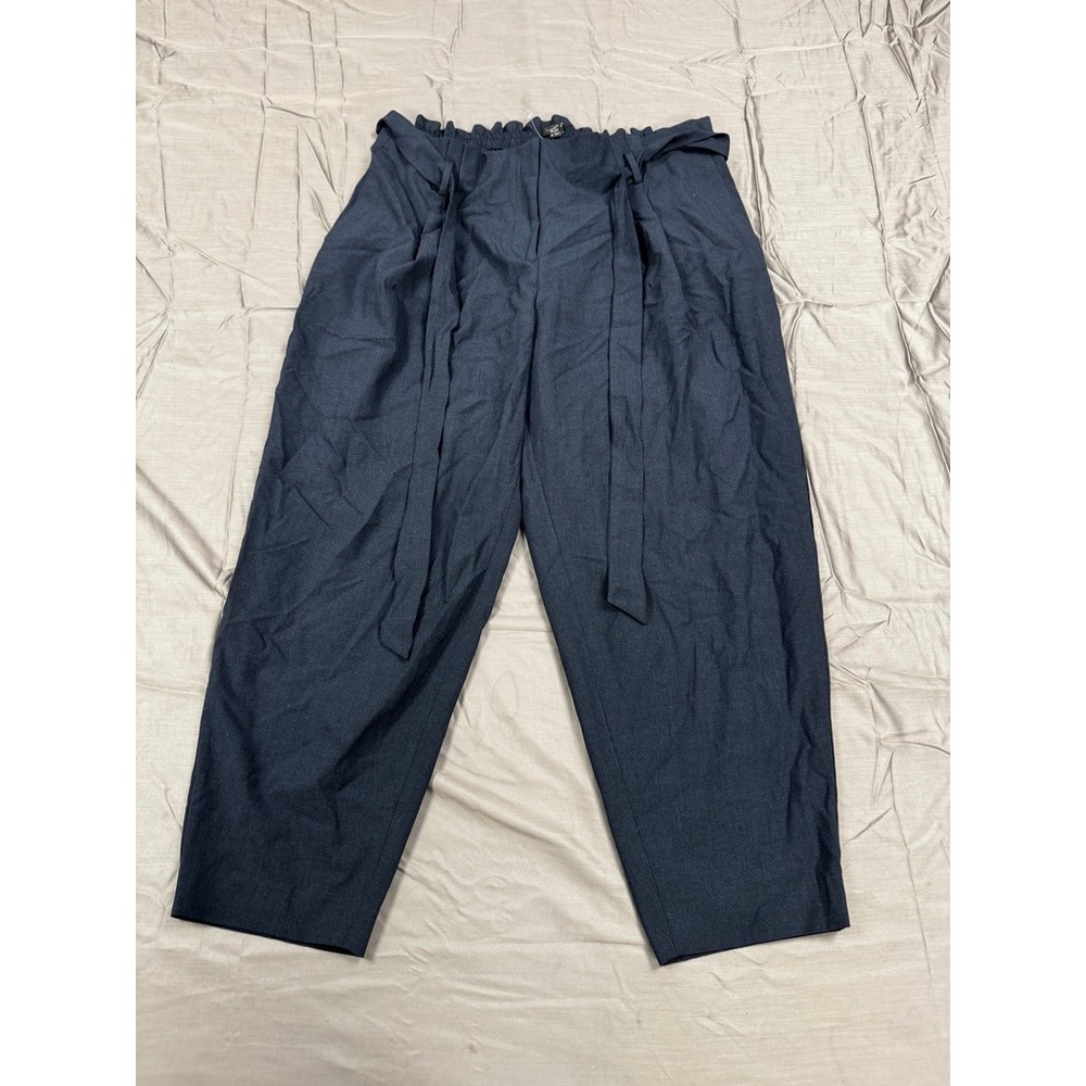 Loft Plus Navy Blue Paperbag Waist Tapered Cropped Pants Size 16 Tie Belt Mens